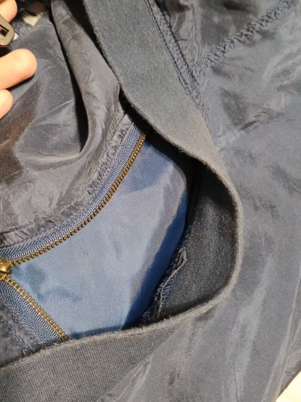Vintage Lineage 100% Silk Navy Blue Bomber Jacket XXL Lightweight Full Zip Luxe - Picture 8 of 8